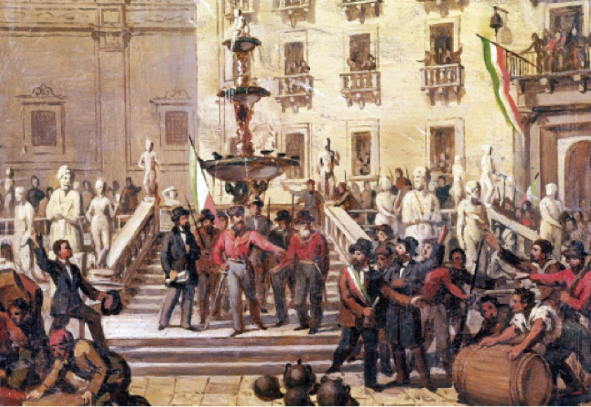 Garibaldi auf der Piazza Pretoria in Palermo im Jahr 1860: Seine traditionelle Darstellung als Befreier Süditaliens wird immer häufiger bestritten.