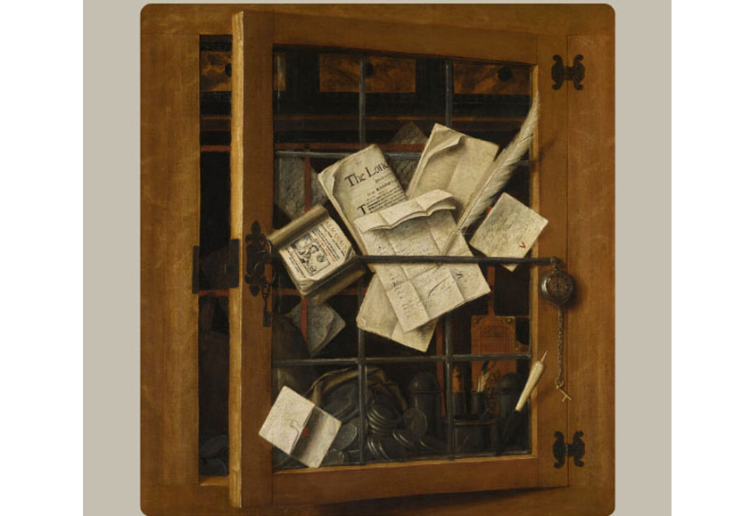 Trompe l' oeil of an open cabinet